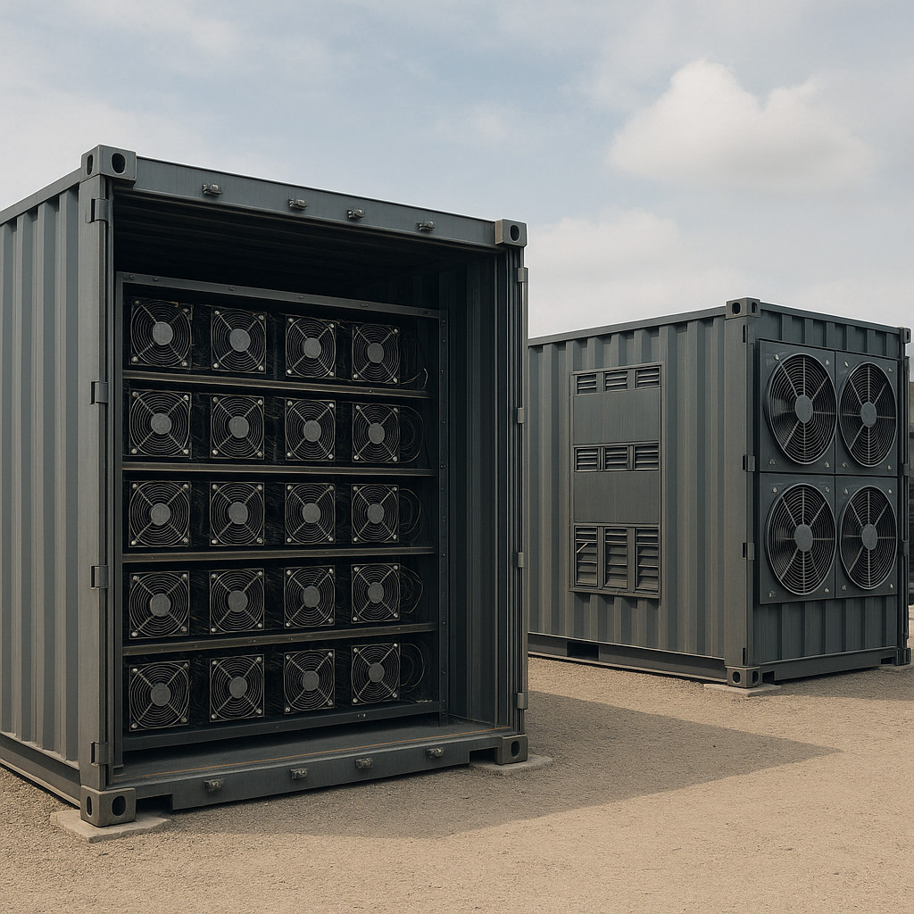 Industrial mining container setup with equipment installation